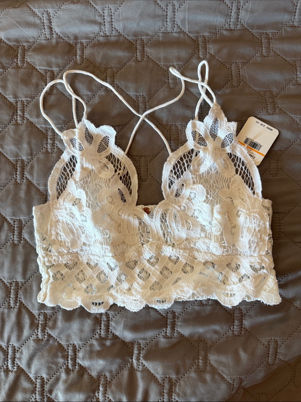Free People Ivory Lace Bralette with Floral Appliqué